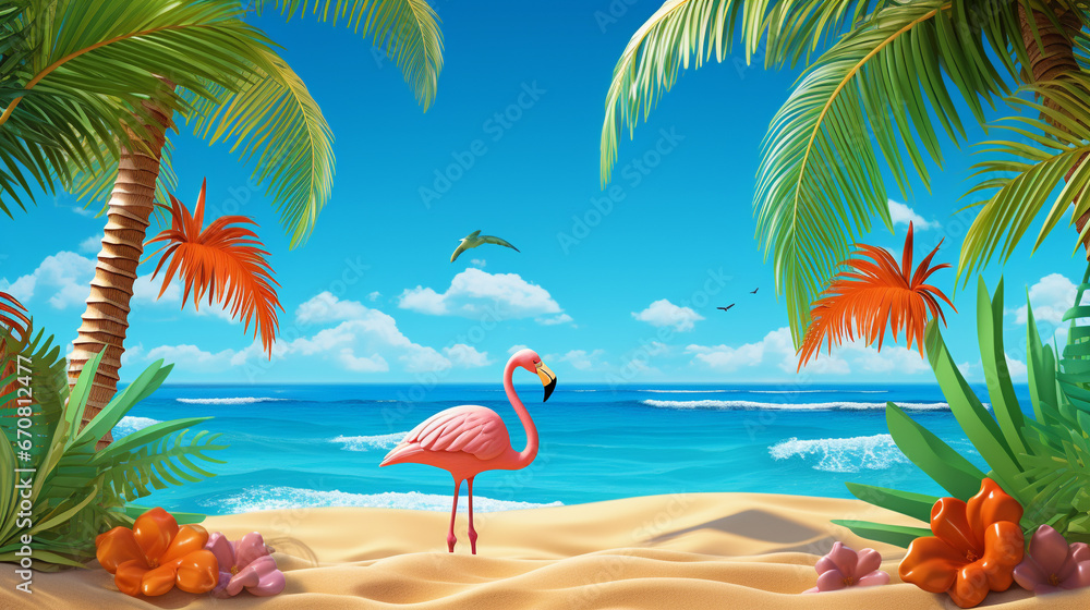beach with palms HD 8K wallpaper Stock Photographic Image 