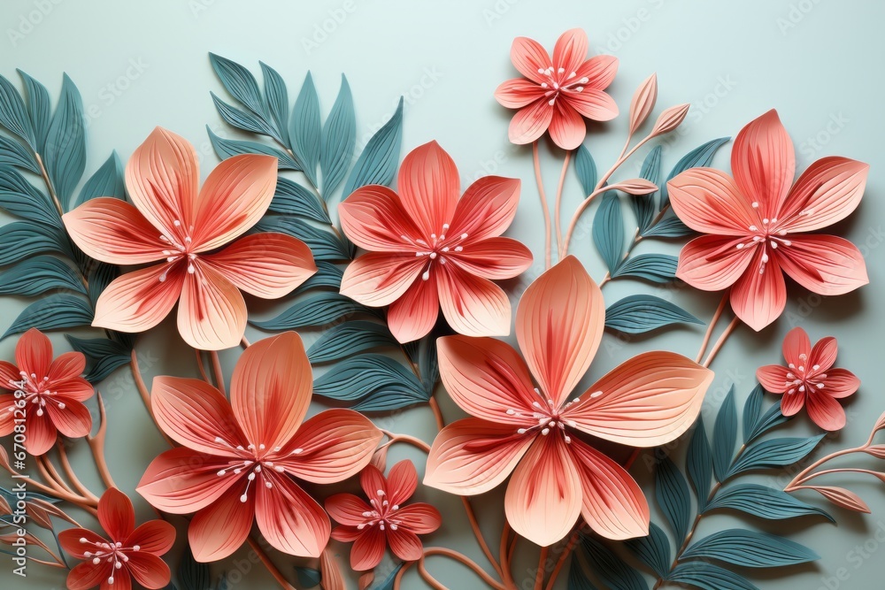 Paper leaves with a watercolor effect, creating a soft and artistic interpretation of tropical foliage, Generative AI Paper leaves with a watercolor effect, creating a soft and artistic interpretation of tropical foliage, Generative AI