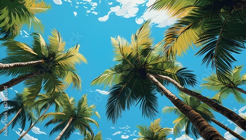 Bottom View of Coconut Tree with Clear Sky Illustration