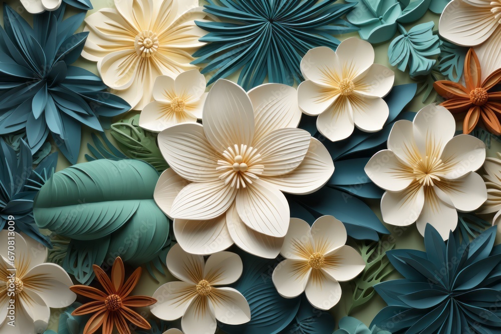 Tropical paper leaves as part of a surreal underwater world, merging fantasy and nature, Generative AI Tropical paper leaves as part of a surreal underwater world, merging fantasy and nature, Generative AI