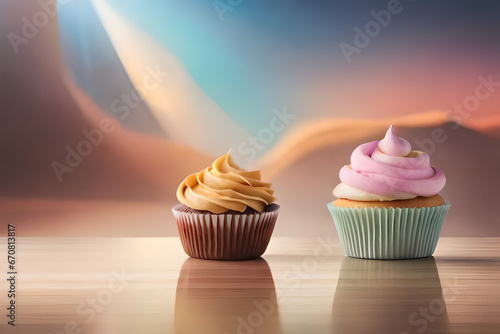  Dessert element isolated on pink background.