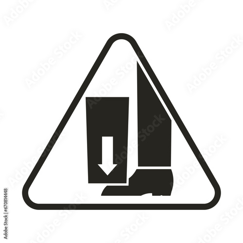 Triangle sign black pictogram icon of feet injury risk, pinched foot, use safety shoes