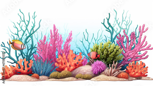 Underwater background with various sea elements fish coral reef colorful background
