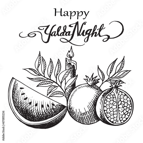 Happy yalda night hand drawn illustration vector, isolated background
