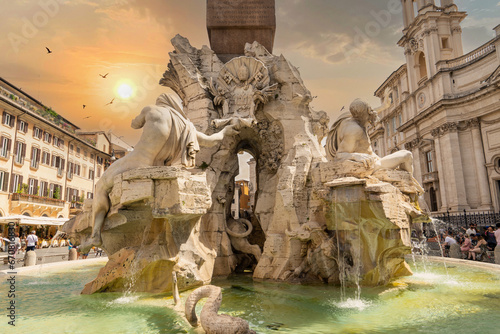 Piazza Navona square. Famous square with its fountains and statues in Rome, Italy photo