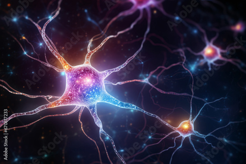 Neurons brain cells medical background, artificial neural network technology science medical cloud computing concept illustration