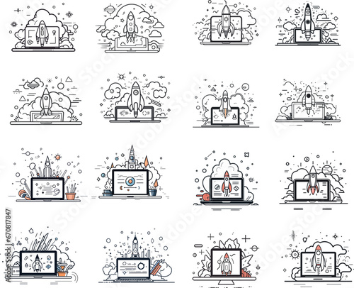 Digital Marketing web icons in line style. Social, networks, communication, marketing. Simple vector illustration.