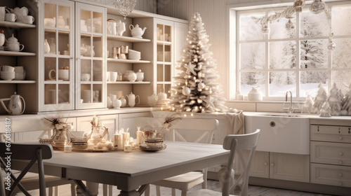 christmas window in a kitchen full white backdrops