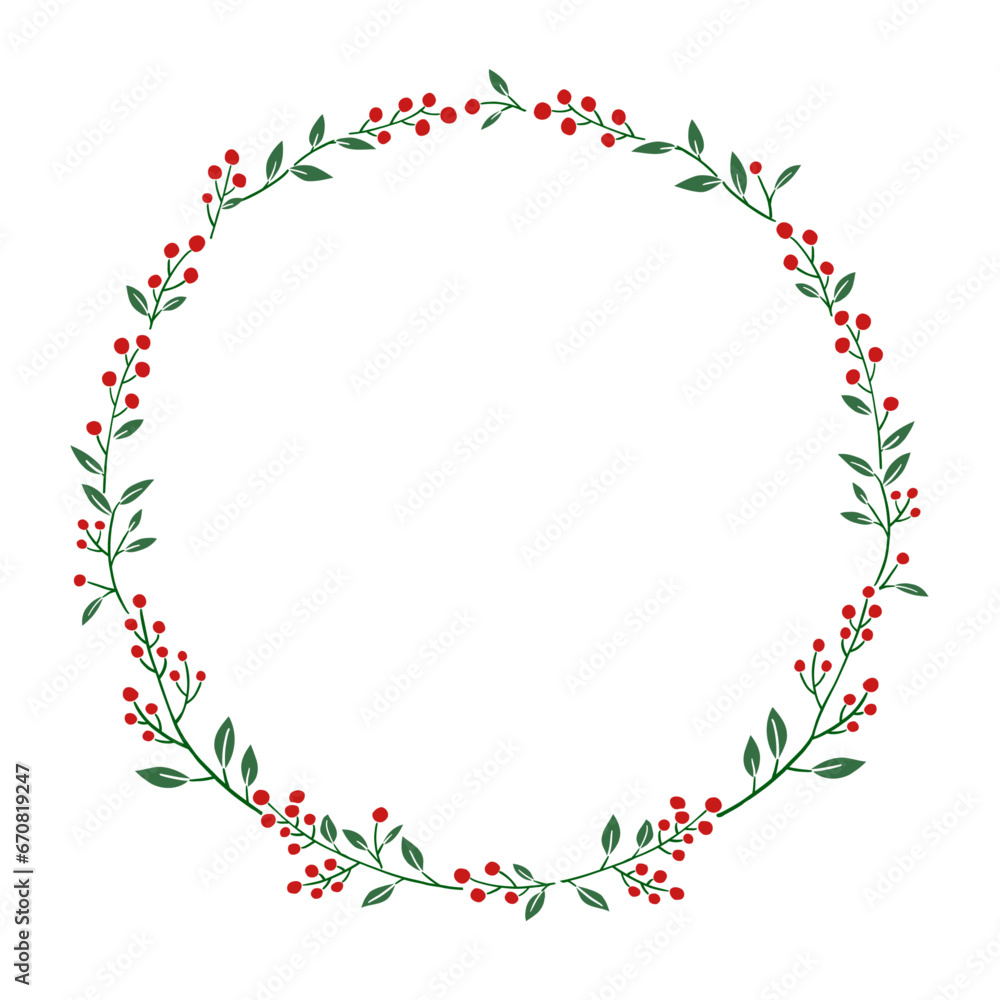 Holiday seaason Red berries vector illustration. Botanical circle Botanical frame design.Hand-drawn style. Holiday seaason Red berries vector illustration. Botanical circle Botanical frame design.Hand-drawn style.