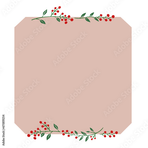 Holiday seaason Red berries vector illustration. Botanical frame and background design.Hand-drawn style.	