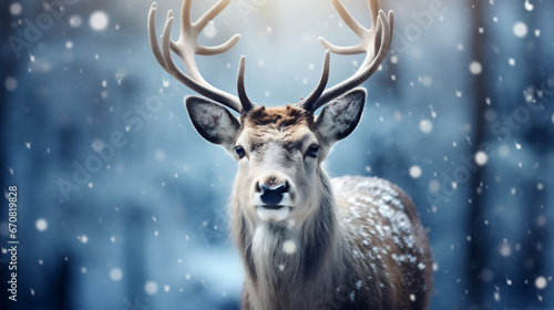 Majestic deer with christmas decoration on background. Christmas and New Year concept. © Jioo7