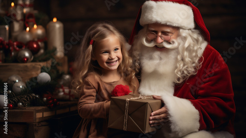Santa Claus and little girl with gift box in hands. Christmas concept. © Jioo7