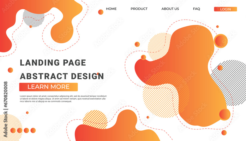 Landing page template with liquid fluid shapes and geometric patterns for business website design. Eps10 vector illustration