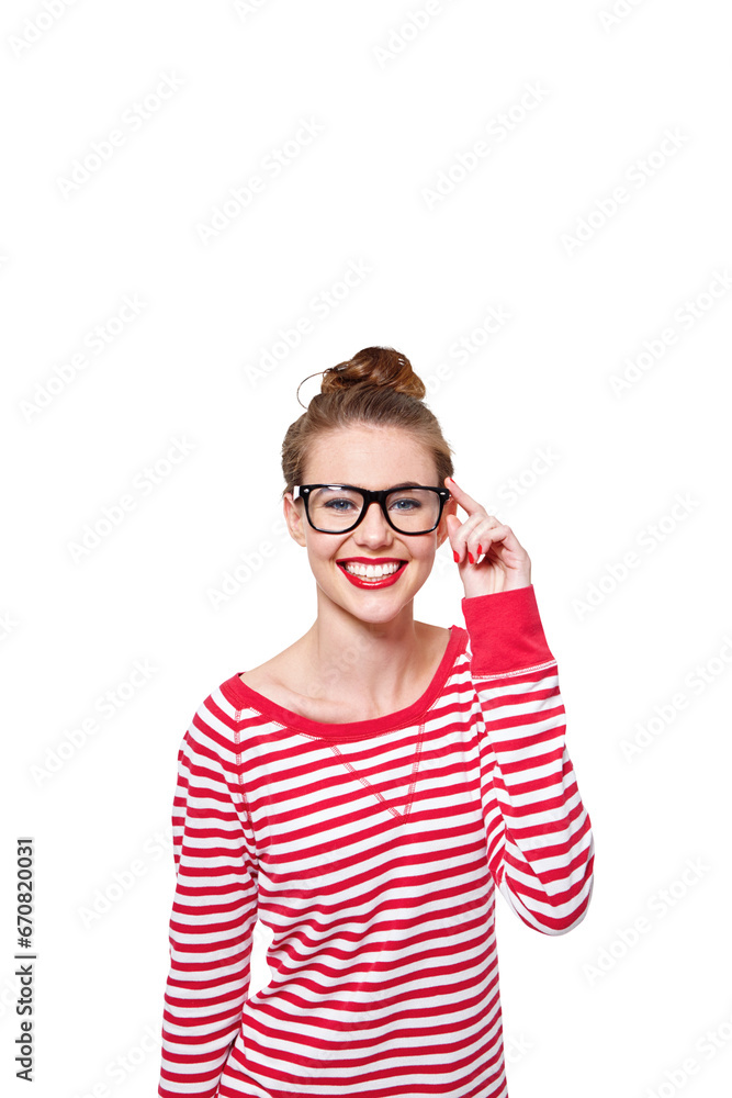 Fashion, glasses and learning with portrait of woman on png for nerd, education and youth. Happy, smart and style with face of student isolated on transparent background for confidence and hipster Fashion, glasses and learning with portrait of woman on png for nerd, education and youth. Happy, smart and style with face of student isolated on transparent background for confidence and hipster
