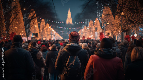 Christmas markets atmosphere with big crowd of people