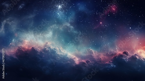 Abstract Space background panoramic  realistic nebula and shining stars.AI generated