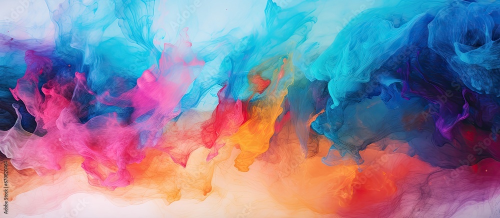 Fototapeta premium Colorful oil paints moving chaotically set against an abstract wallpaper
