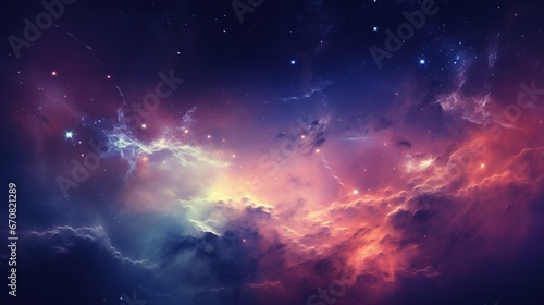 Abstract Space background panoramic  realistic nebula and shining stars.AI generated