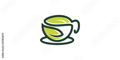 organic healthy drink logo design. with a cup and leaf symbol. green tea. icon for health and fitness drink