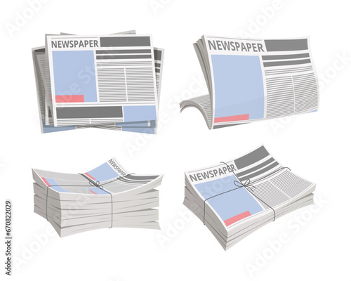 Pile of newspaper with rope vector isolated on white background.