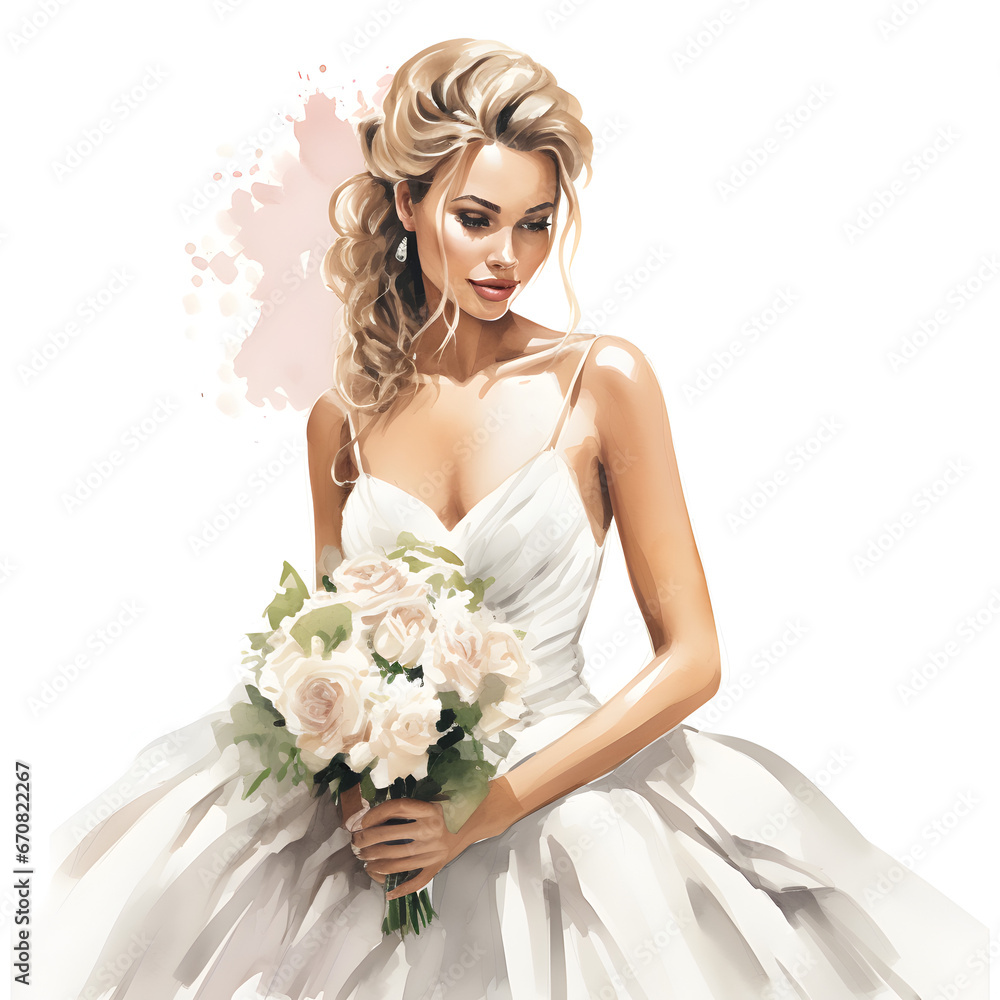 Water color illustration of bride isolated on white Water color illustration of bride isolated on white