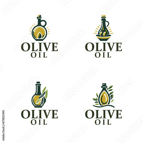vector organic natural olive oil label set 