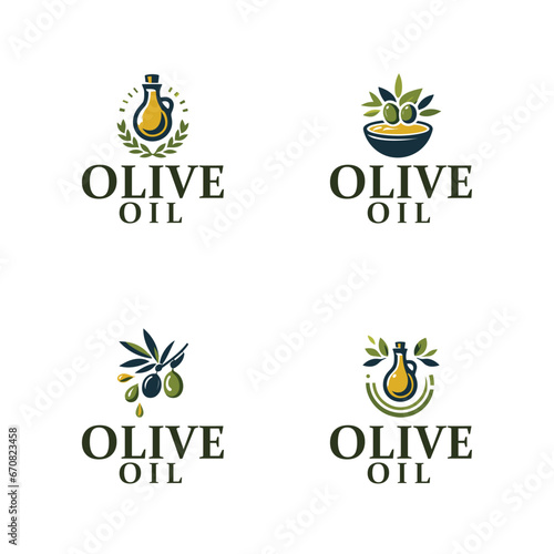 
Vector natural olive oil logo design template set 