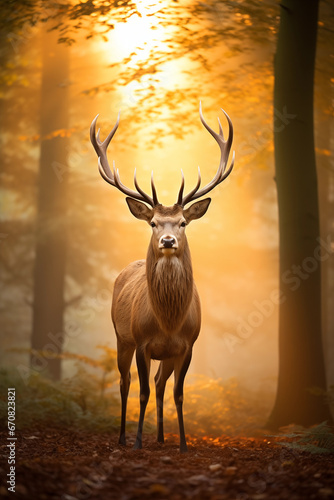 Beautiful deer in the forest golden hour wallpaper © 123dartist