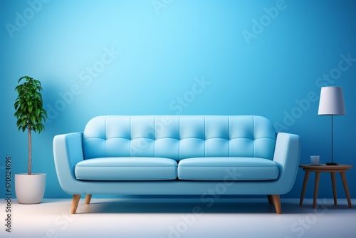Scandinavian-inspired sofa in cool pastel blue, emphasizing clean lines and comfort, Generative AI
