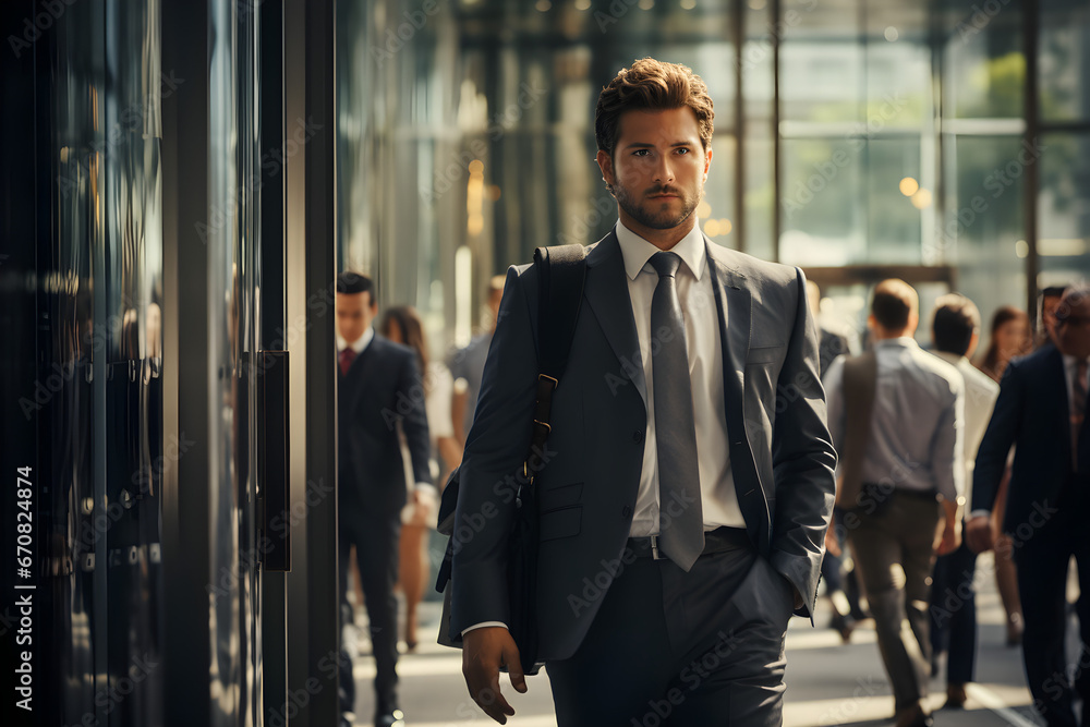 Fired from his job, a white collar employee walks out of the office building, Fired from his job, a white collar employee walks out of the office building,