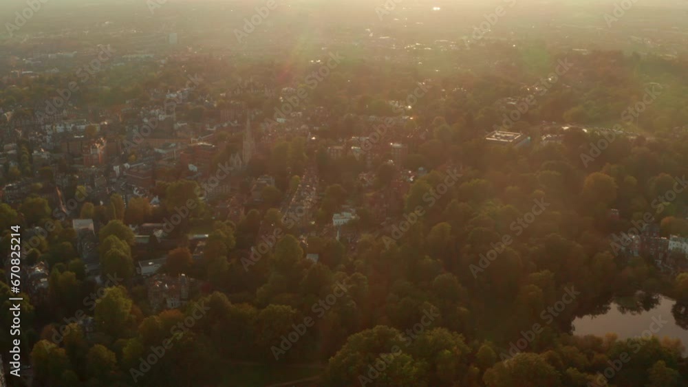 Aerial shot over Hampstead neighbourhood London Aerial shot over Hampstead neighbourhood London