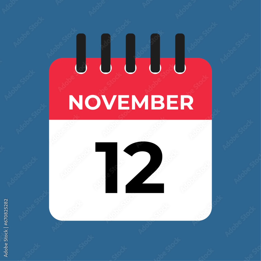 november 12 calendar reminder. 12 november daily calendar icon template. Calendar 12 november icon Design template. Vector illustration november 12 calendar reminder. 12 november daily calendar icon template. Calendar 12 november icon Design template. Vector illustration