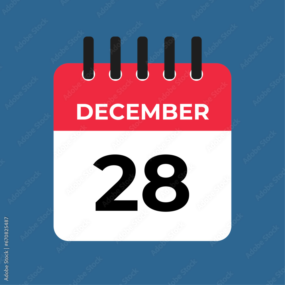 december 28 calendar reminder. 28 december daily calendar icon template. Calendar 28 december icon Design template. Vector illustration
december 28 calendar reminder. 28 december daily calendar icon template. Calendar 28 december icon Design template. Vector illustration