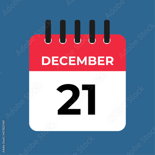 december 21 calendar reminder. 21 december daily calendar icon template. Calendar 21 december icon Design template. Vector illustration
