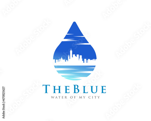 blue water town building city logo icon symbol design template illustration inspiration