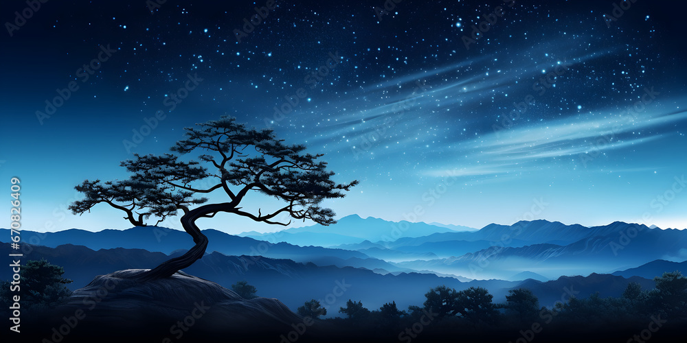 Night sky with stars and silhouette of tree Night sky with stars and silhouette of tree
