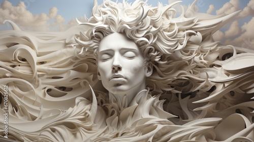 A captivating sculpture of a woman with flowing hair, evoking a sense of grace and beauty in its intricate artistry