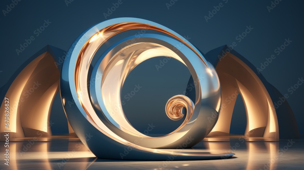 Captivatingly crafted, the sculpture radiates with a luminous spiral, evoking a mesmerizing sense of wonder and contemplation through its play of light and reflection