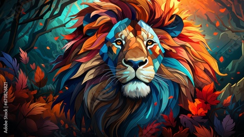 A vibrant painting of a majestic lion with a whimsical  rainbow-colored mane  exuding a playful yet powerful energy as he roars against the backdrop of the african savanna