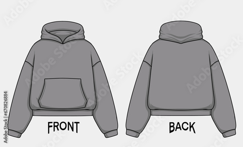 Premium Vector | Design Mock up Boxy Croptop Hoodie front and back, color can be changed.