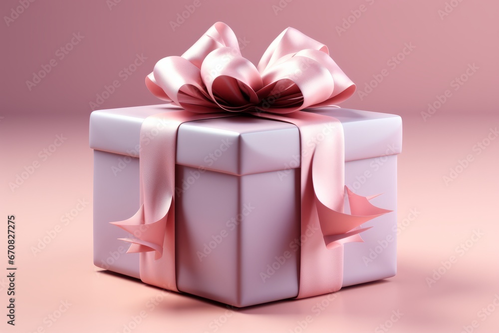 Fototapeta premium Floating pastel pink gift box with a bow, representing the joy of giving and receiving, Generative AI