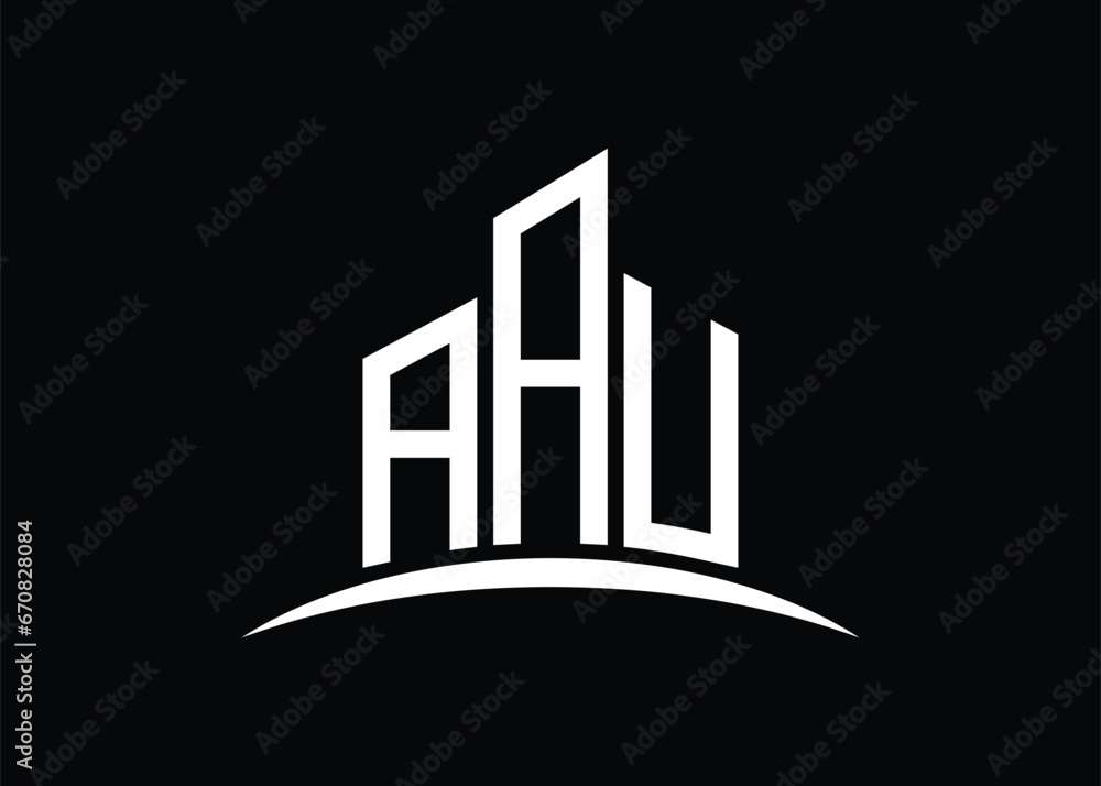 Letter AAU building vector monogram logo design template. Building Shape AAU logo. Letter AAU building vector monogram logo design template. Building Shape AAU logo.