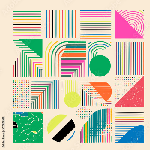 Vintage Style Vectors: set of retro Risograph Abstract Shapes and elements, risography colors and forms 