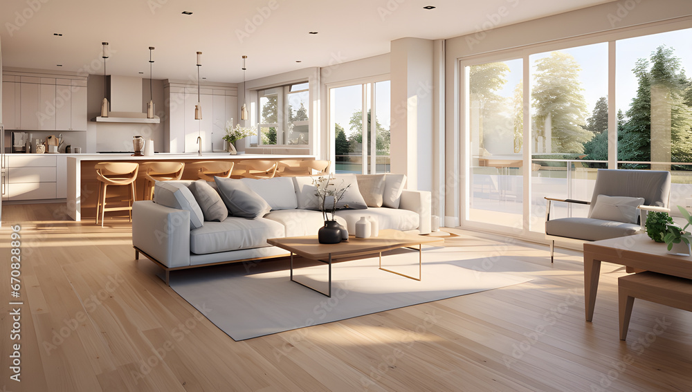 3d rendering of interior living space with wood floors and grey wood ai generative 3d rendering of interior living space with wood floors and grey wood ai generative