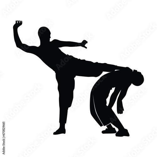 Silhouette of kung fu fight. Kung Fu encompasses a wide range of fighting styles and techniques, each with its unique movements, forms, and philosophies. It's not limited to just physical combat.