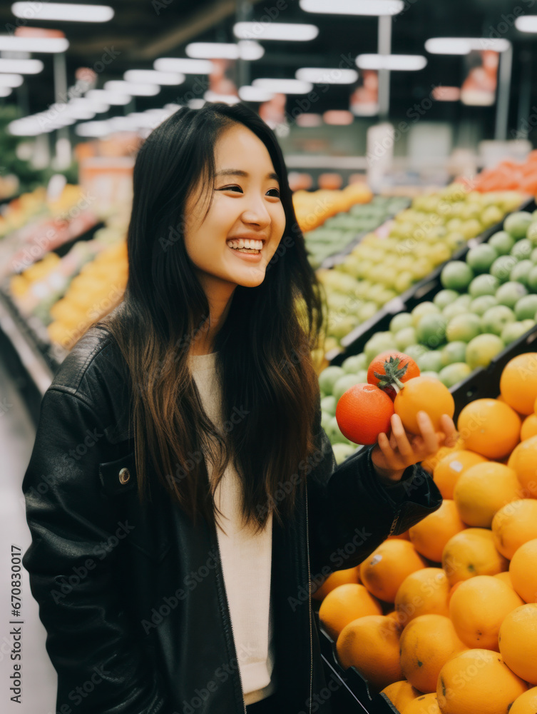 Asian-american women shop at a supermarket