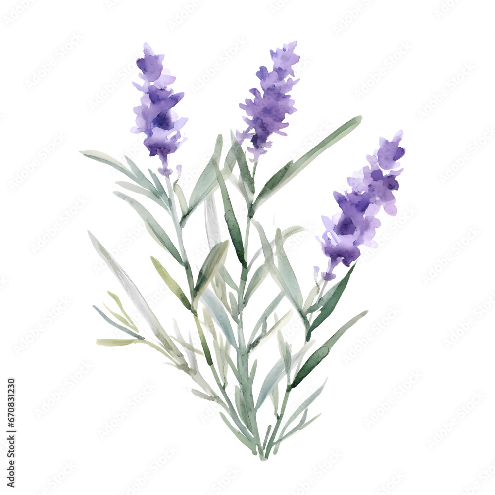 Watercolor lavender isolated transparent, Generative AI