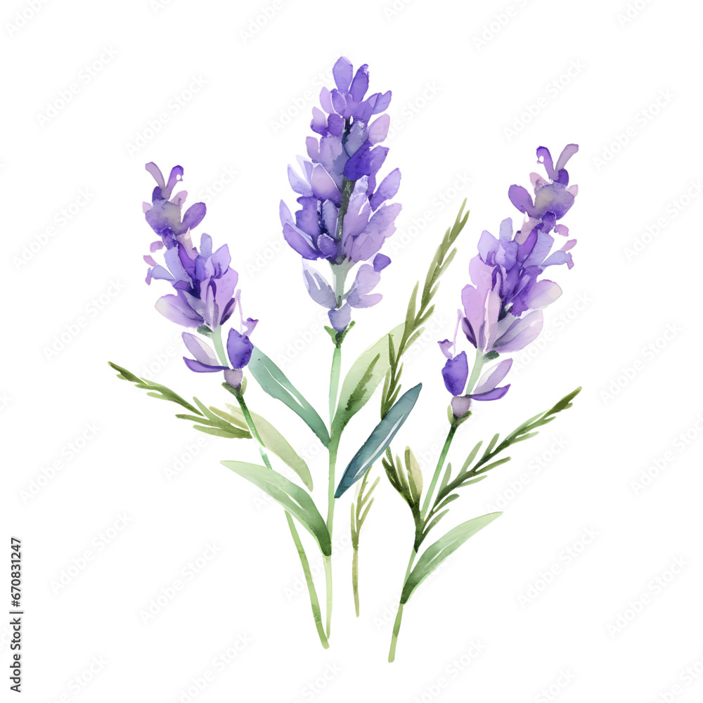 Watercolor lavender isolated transparent, Generative AI