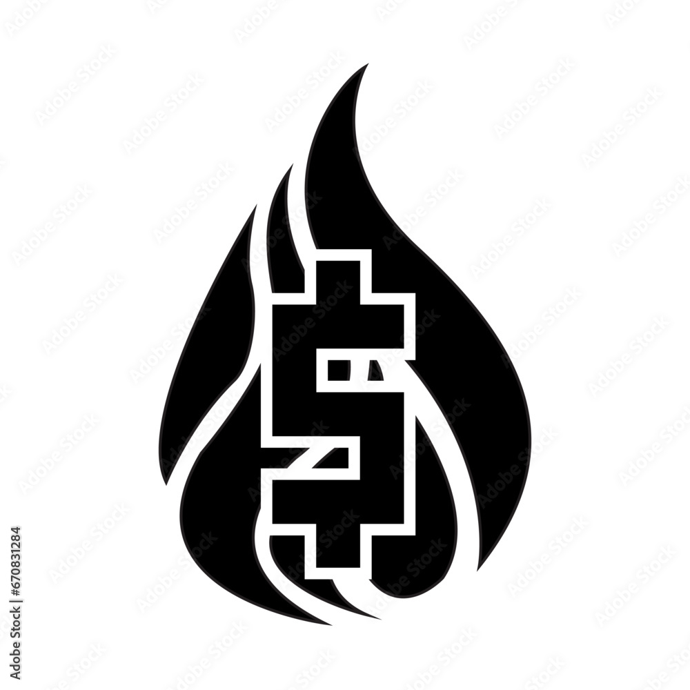 dollar icon covered in flames dollar icon covered in flames
