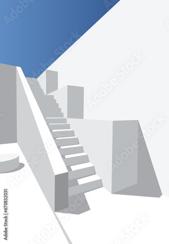 illustrator Minimal the upstair side view with tree planting sky